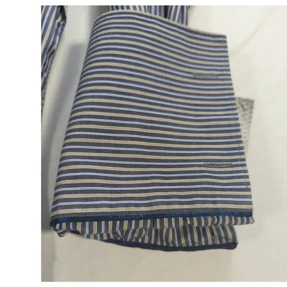 Banana Republic Shirt Mens L Slim Fit Striped French Cuff Italy Cotton Dress